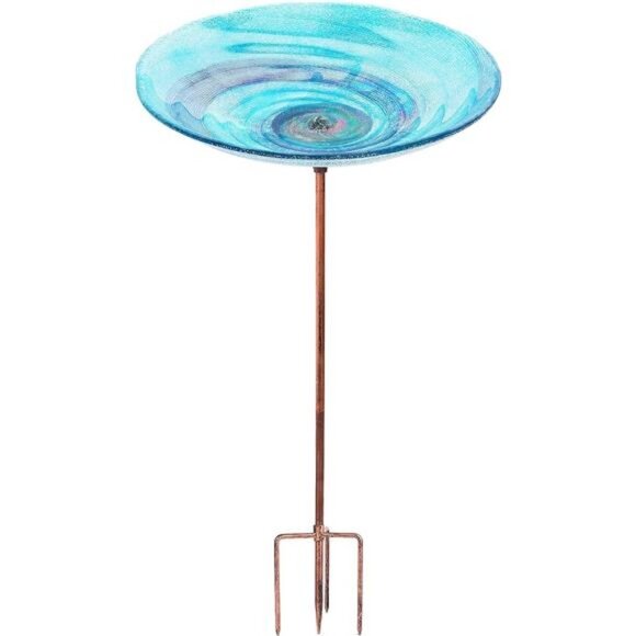 Outdoor BirdBath Glass Bird Bath Garden Bird Feeder with Metal Stake - Picture 1 of 8